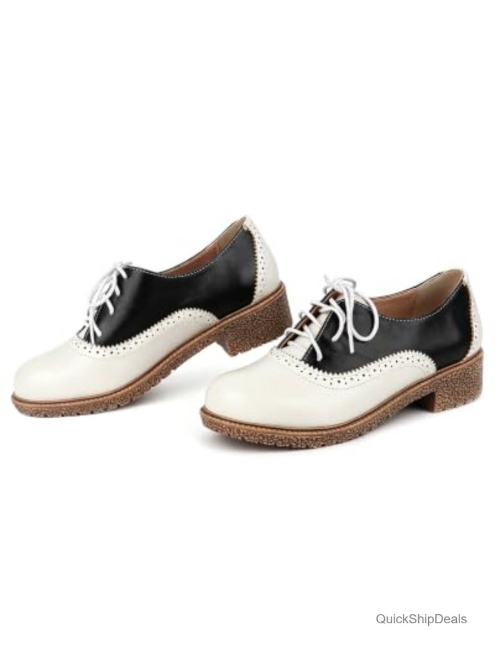 SHEMEE Women's Vintage Saddle Oxfords Low Chunky Heels Wingtip Brogues